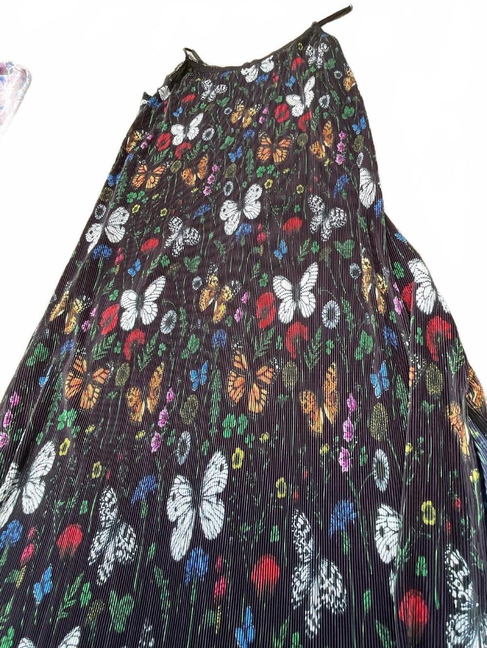 Lala Black Butterfly Print Spaghetti Strap Dress Size Small Oversized